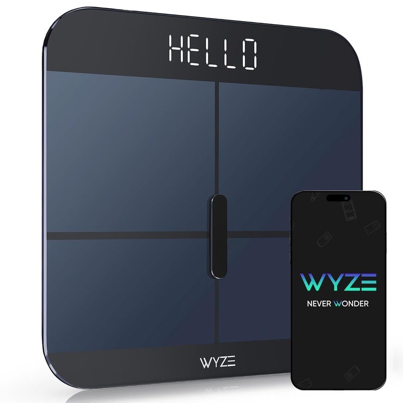WYZE ميزان ذكي X - ميزان حمام رقمي لوزن الجسم، مؤشر كتلة الجسم، نسبة الدهون في الجسم، كتلة العضلات، مراقب معدل ضربات القلب | مزامنة مع تطبيقات الصحة | للأشخاص، الأطفال والحيوانات الأليفة، 400 رطل (أسود) - Image 1